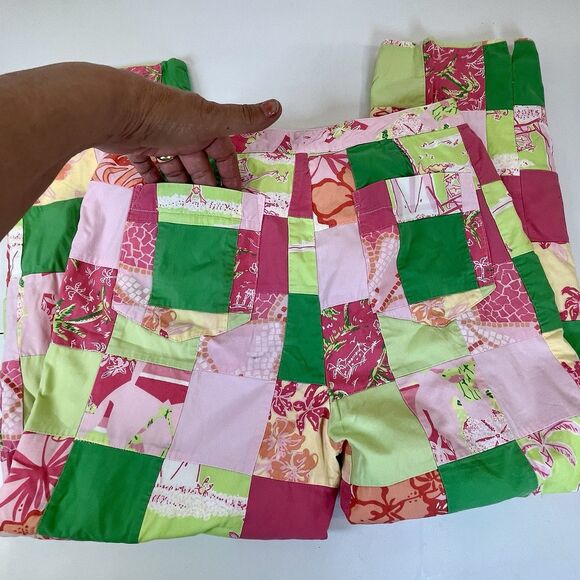 Vtg. White Label Lilly Pulitzer Capri Pants Size 6 Resort Patch Beach Palm Trees - Picture 6 of 12